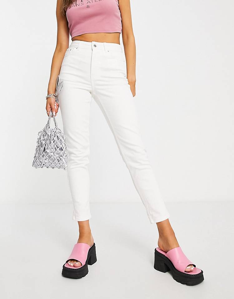 Topshop comfort stretch Mom jeans in white